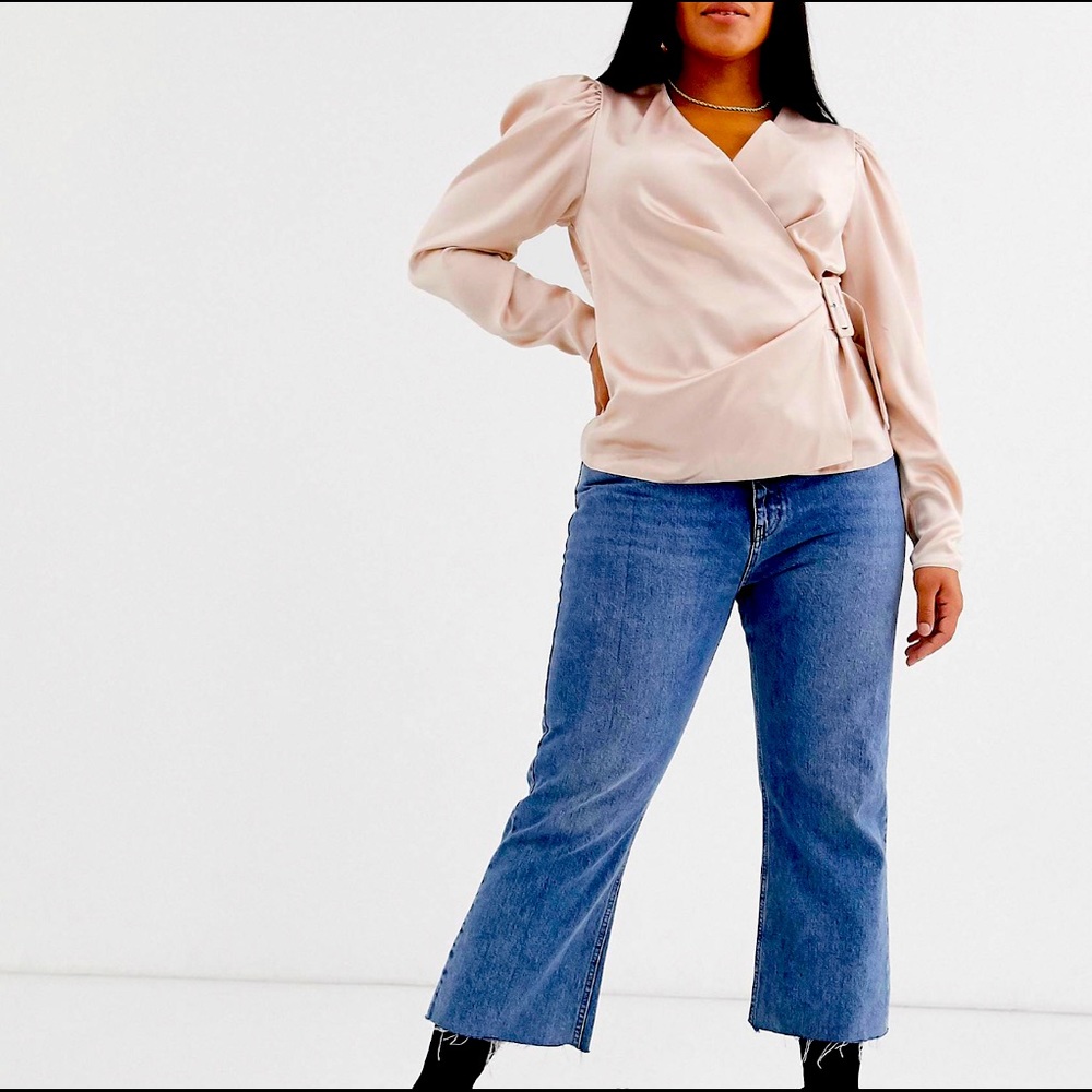 Plus size long sleeve satin Blush wrap top